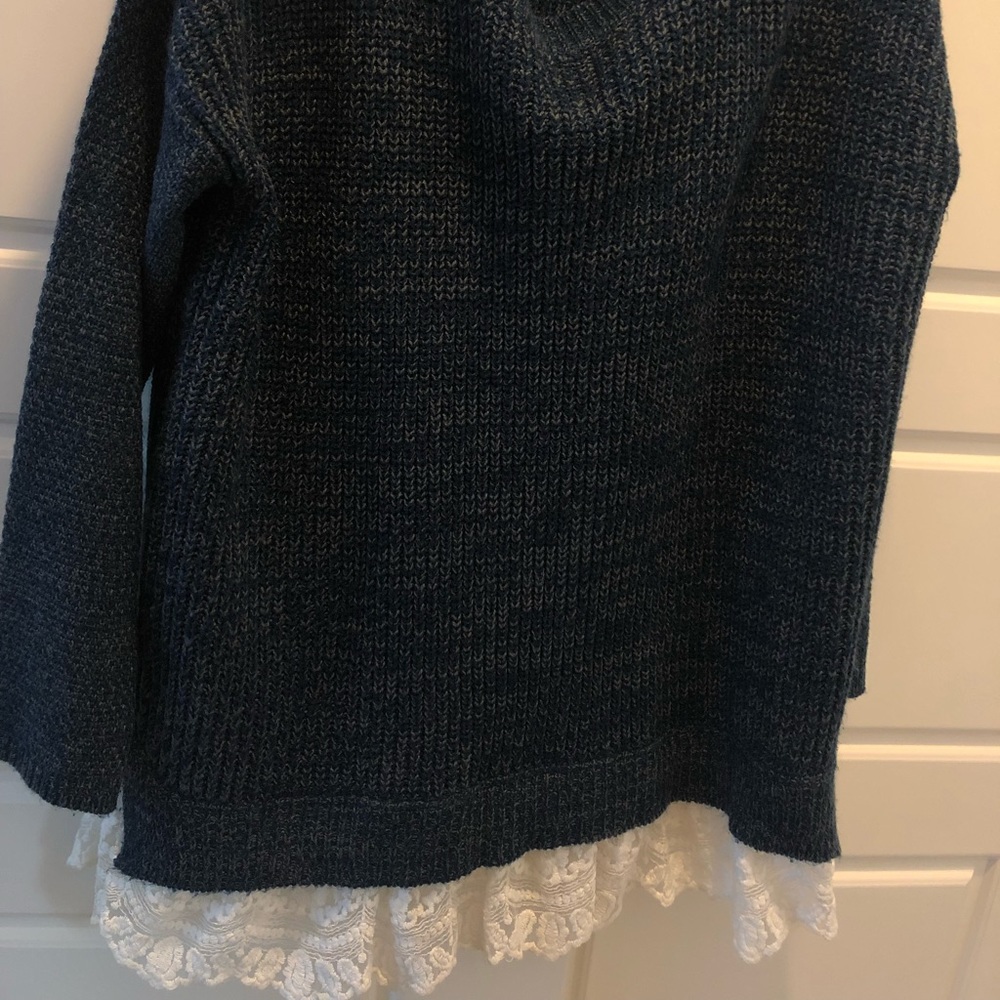 Blue sweater with lace detail